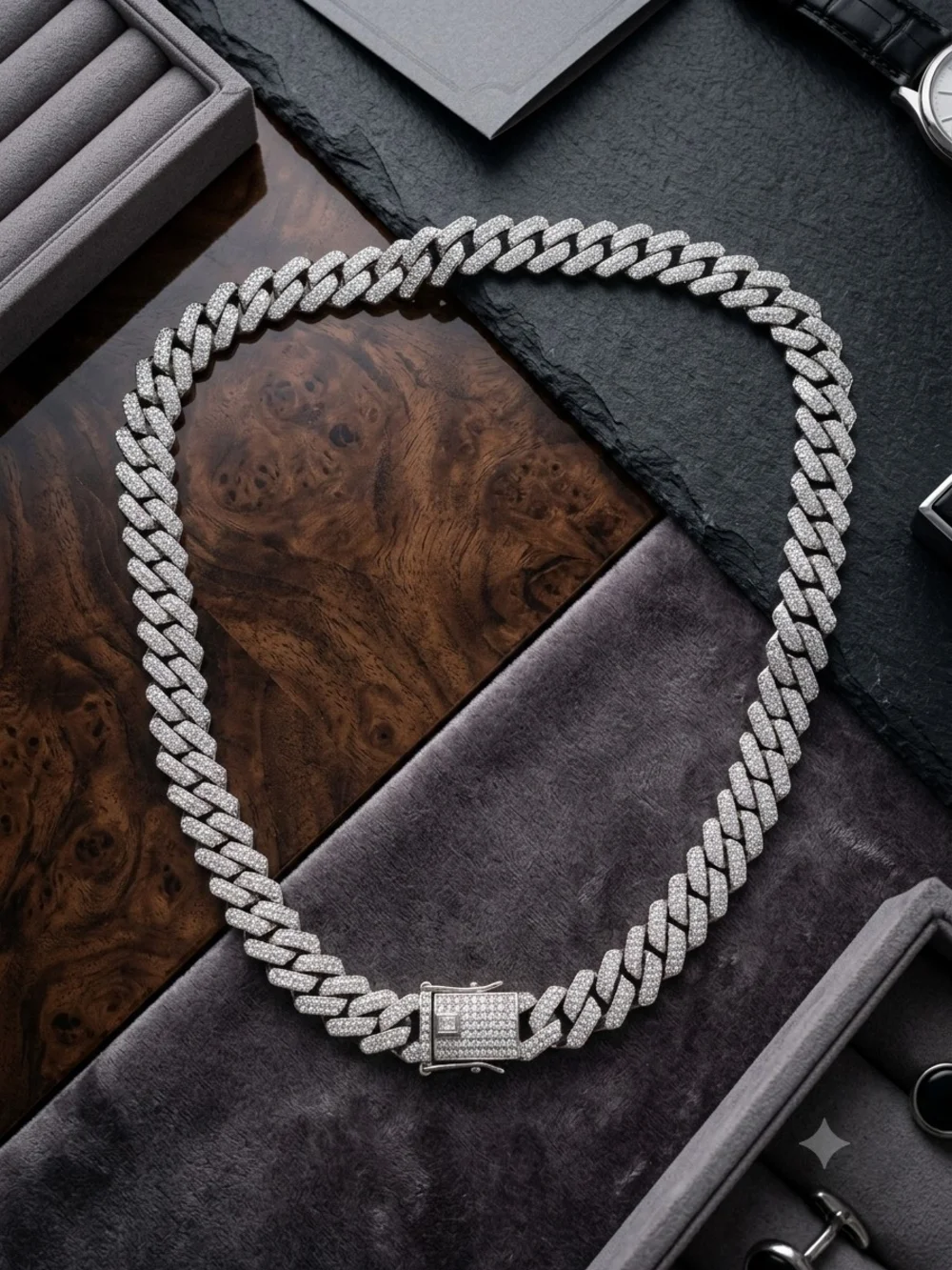 Pave Cuban Link Chain Necklace - Silver Tone